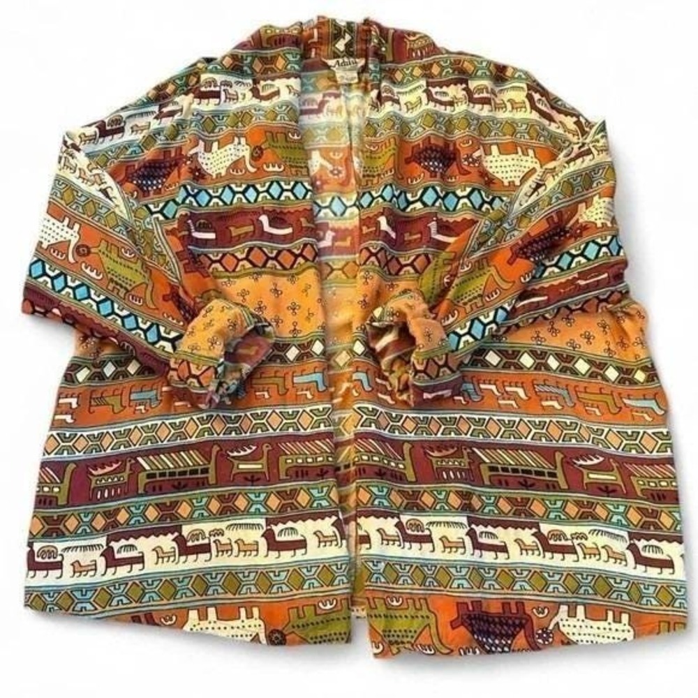 Vintage Adini Boho Southwestern Short Kimono L Cuff Sleeves Y2K Art to Wear
